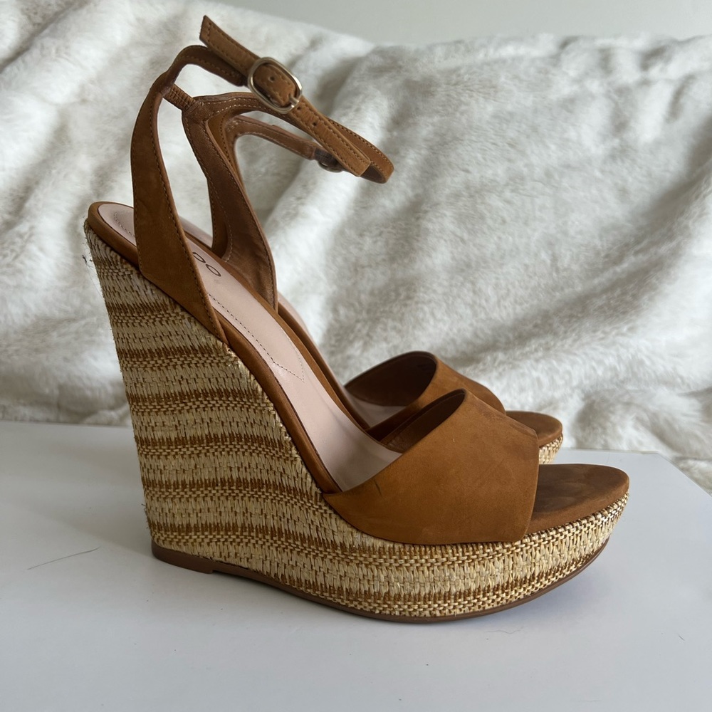 Aldo Cognac Suede Wedges